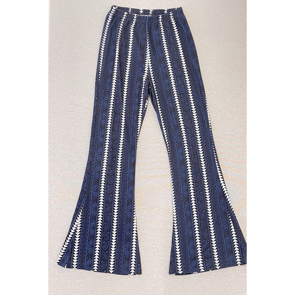 Navy‎ Geometric Flare Pants Y2K Bell Bottom Stretch High Waist Trendy